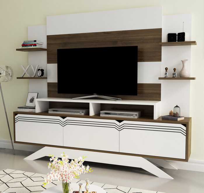 Hanah Home Mueble TV 180cm Nogal y Blanco Moderno